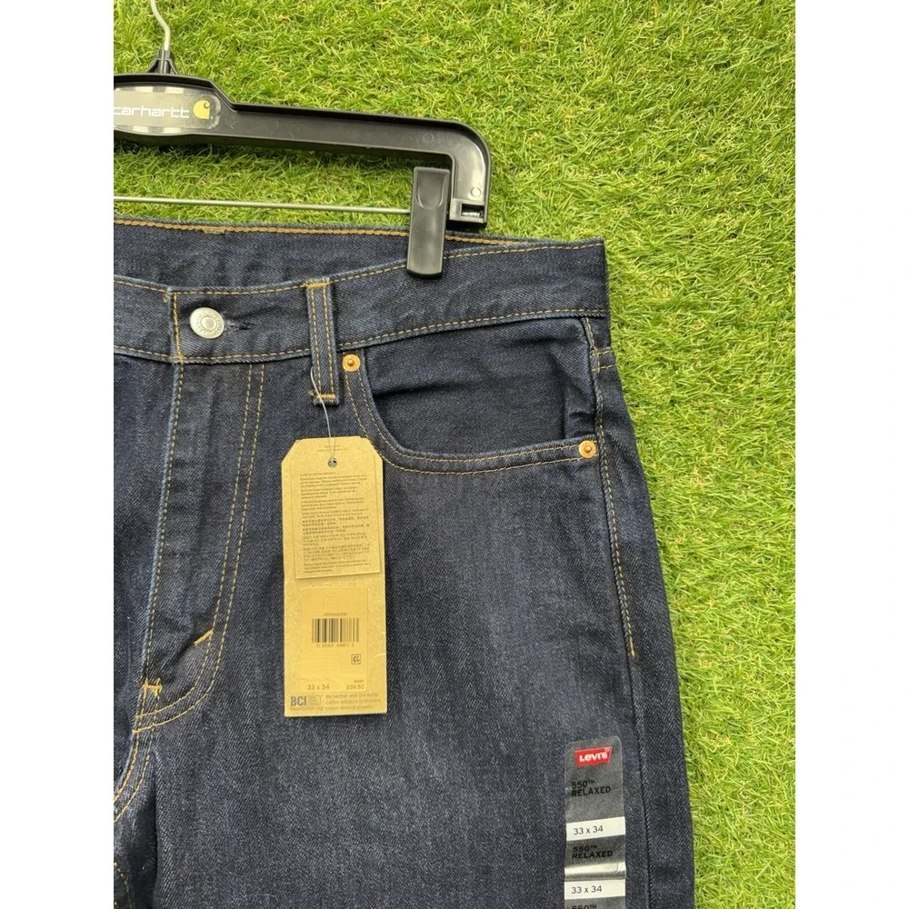 Levis 550 Jeans Mens 33x34 Dark Wash Denim Button Fly Straight Leg NWT